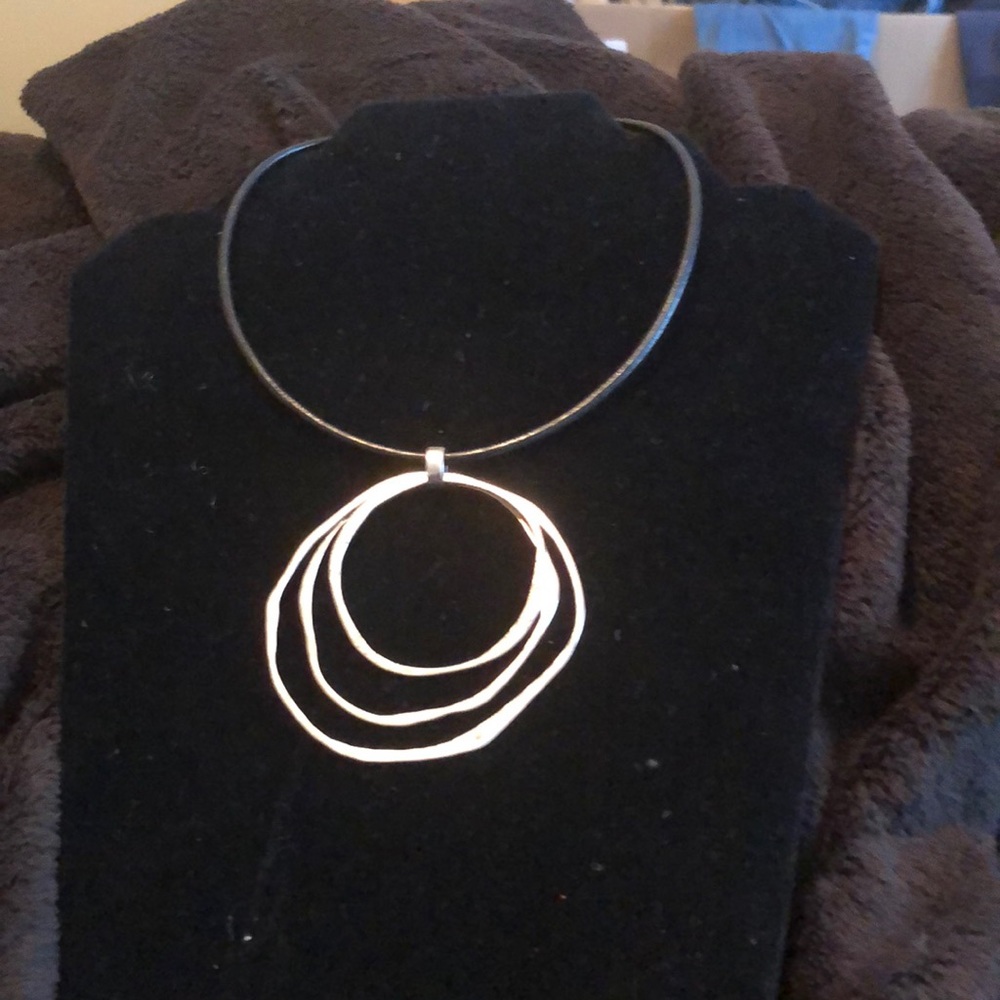 Sterling Silver pendent & Black Leather Necklace